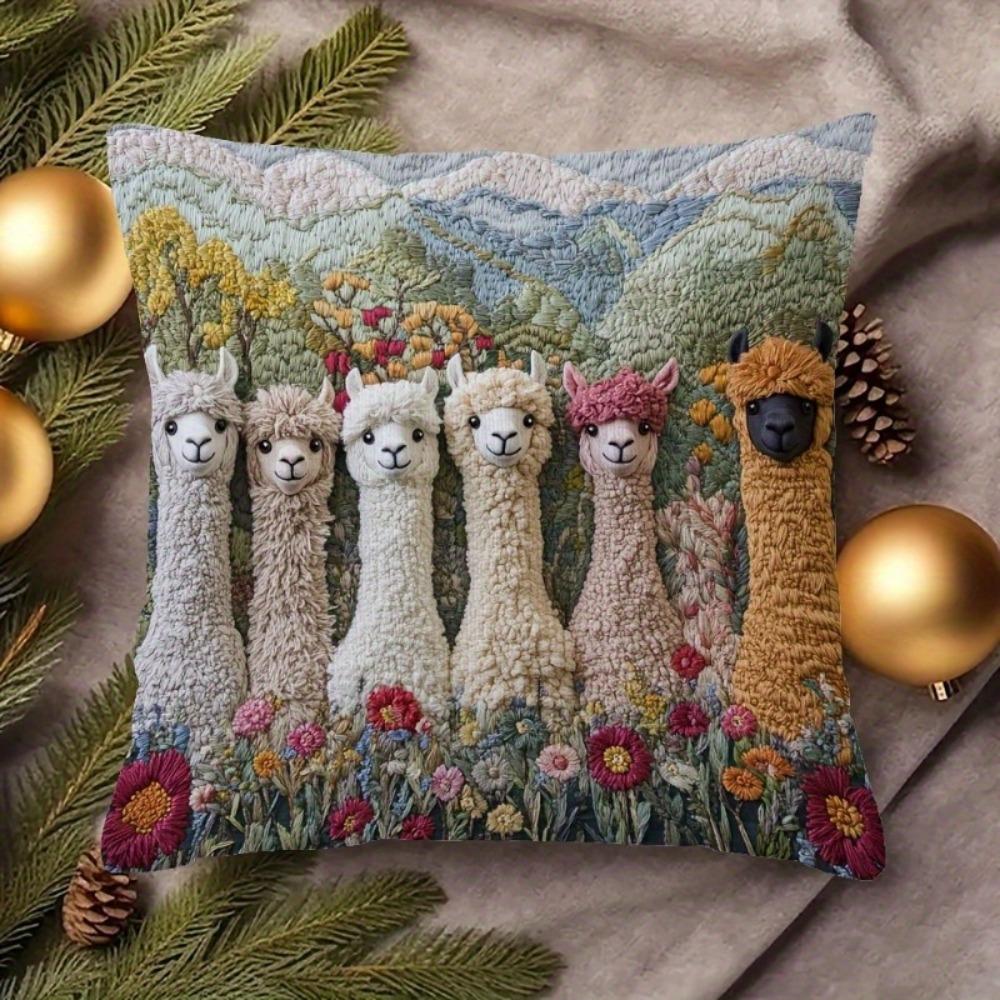 Vintage Pillow Case Alpaca Print Decorative Pillowcase Creative Cushion Cover  Sofa Decoration
