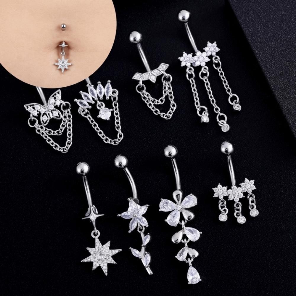 Elegant Belly Navel Stud Stainless Steel Navel Button Butterfly Chain Navel Ring Seaside
