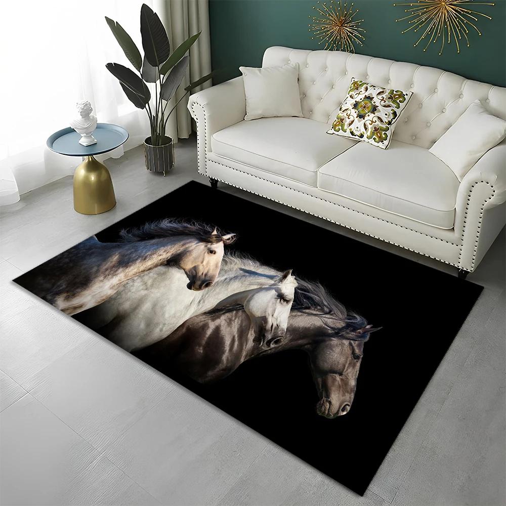 3D Animal Pentium Gallant Horse Steed Carpet Rug for Home Living Room Bedroom Sofa Doormat Decor,kid Area Rug Non-slip Floor Mat