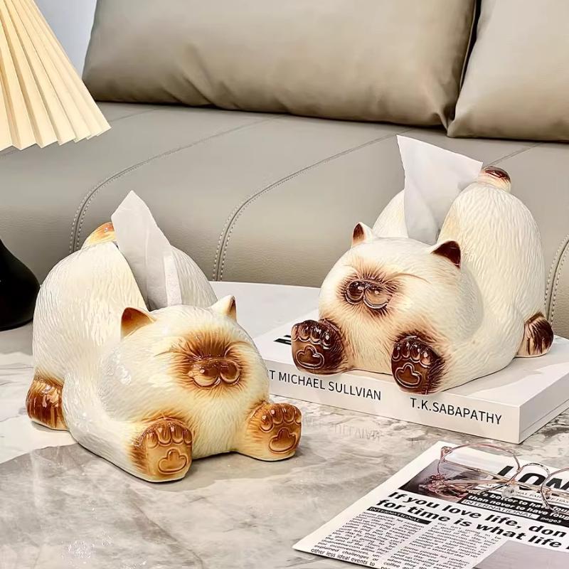 Cat Shaped Ceramic Tissue Box Creative Cute Ceramic Paper Box Home Living Room Desktop Ceramic Napkin Paper Box Kitchen Storage