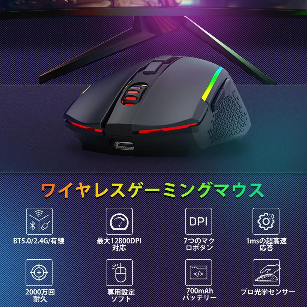 Redragon Wireless Keyboard and Mouse Set, 60% English Layout, Quiet, 3-Mode Connection, BT2.4GUSB-C Wired, Rechargeable, Membrane, 16.8 Million RGB