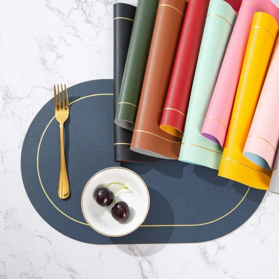 Leather placemat oval waterproof and oil-proof western table mat creative household thermal insulation mat