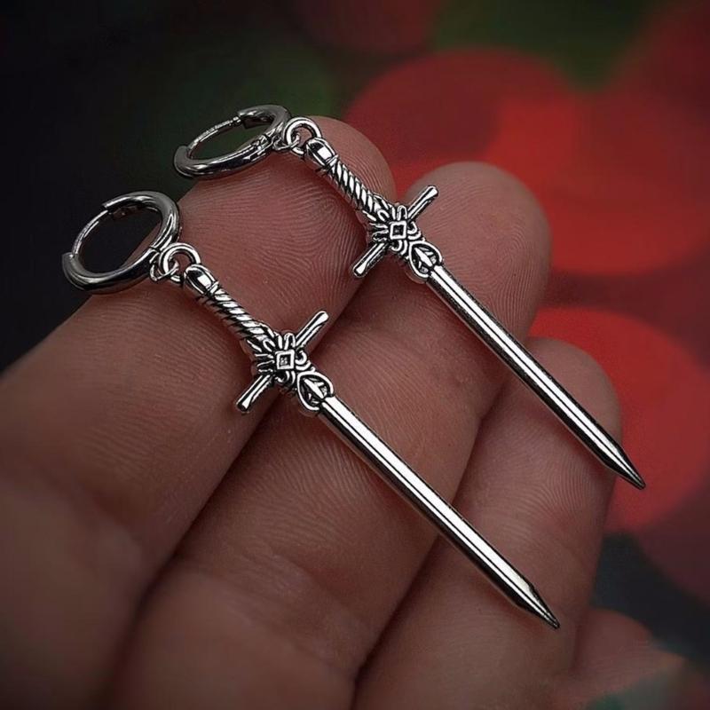 Comfortable Silver Swords Earrings Crucifix Daggers Shaped Ear Hooks Unique Ear Accessories Trendy Women's Jewelry