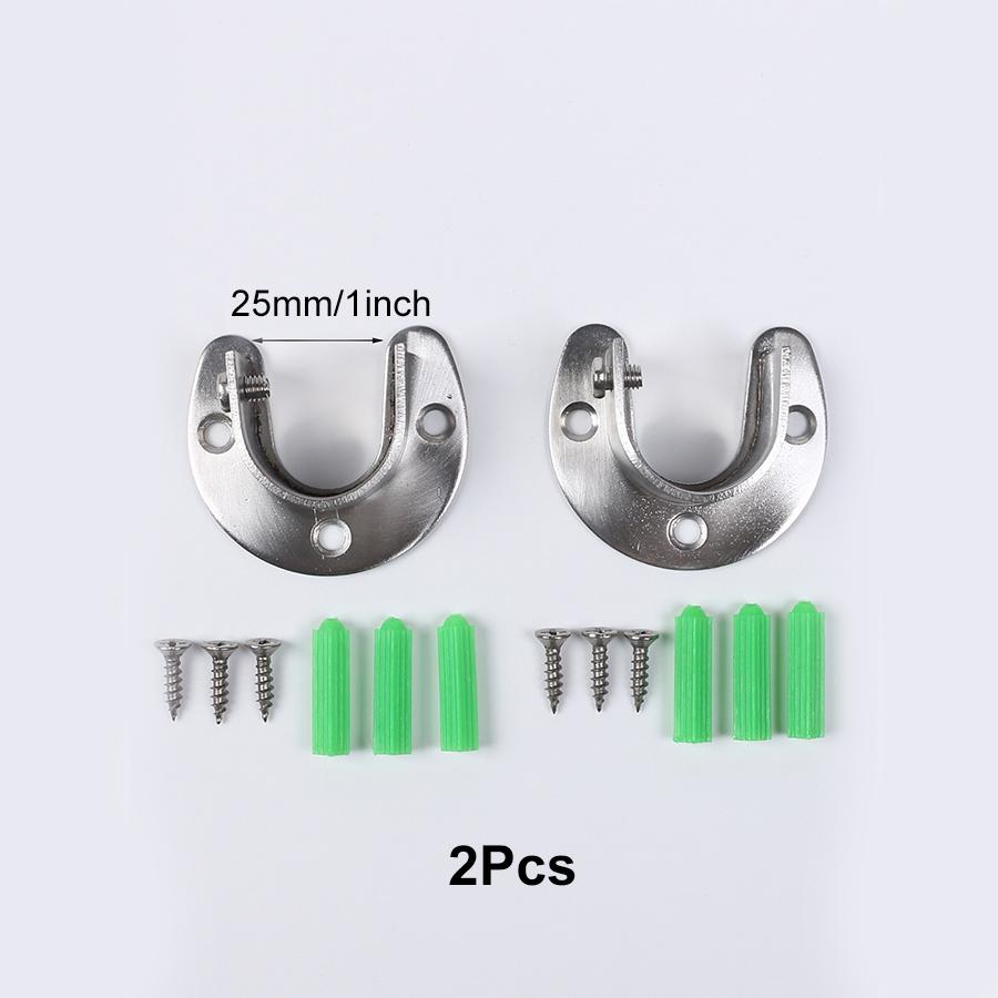 2Pcs Heavy Duty Stainless Steel Rod Socket Flange Rod Holder Pole Sockets Wardrobe Hanger Rod End Supports with Screws
