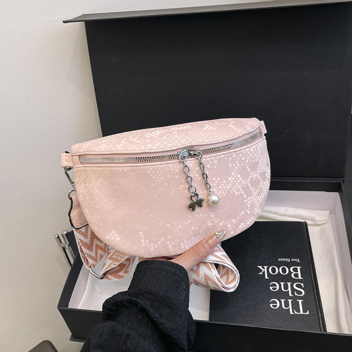 Large Capacity Casual Western-style Women s Bag Snake Patterned Waist Bag Solid Color Trendy Chest Bag Versatile Casual Simple Crossbody Bag 2520148 розовый 1369₽