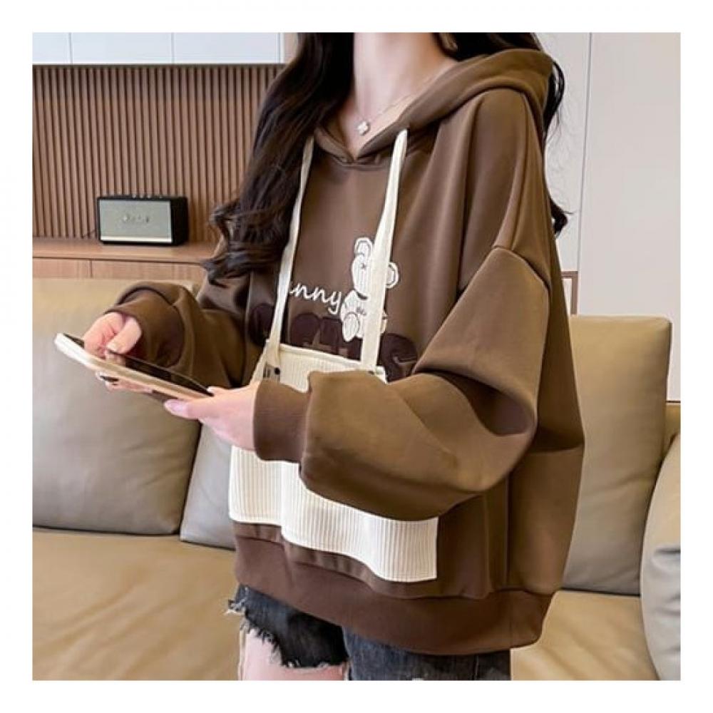 Navava Casual Bear Color Block Long Sleeve Hoodie Nt1957