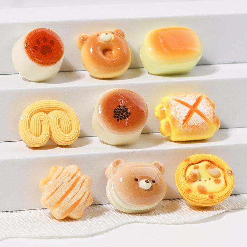 8Pcs Shiny Cartoon Bear Bread Series Resin Flatback Cabochons For Hairpin Scrapbooking Diy Jewelry Craft Decoration Accessories
