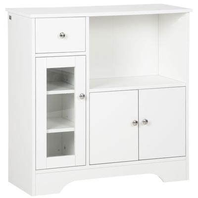 Modern Kitchen Sideboard with Glass Door, Drawer, Large Open Compartment and Adjustable Shelves 80 X 30 X 82 Cm White