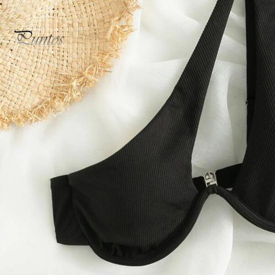 2Pcs/Set Women Sexy Bikini Set Solid Color One-shoulder Bra High Waist Briefs Set Quick Drying Swimsuit Beachwear
