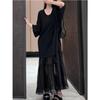 Plus Size French Patchwork Round Neck Summer Dress - Women's Versatile Solid Color Skirt