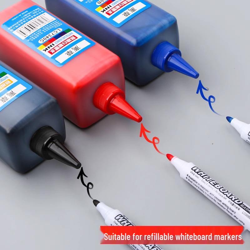 Refillable, Erasable Water-Based Whiteboard Marker, Quick-Drying, Broad Tip, Large Capacity (Red, Blue, Black)