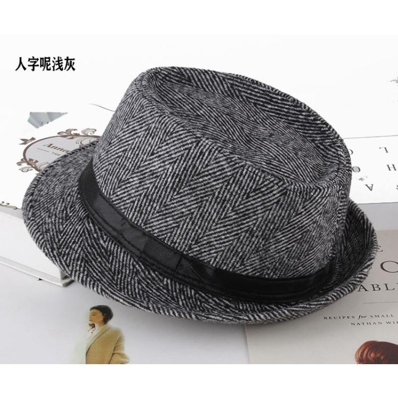 Autumn and winter men's top hat, Frannie plaid fabric warm middle-aged and elderly jazz hat casual top hat men's hat
