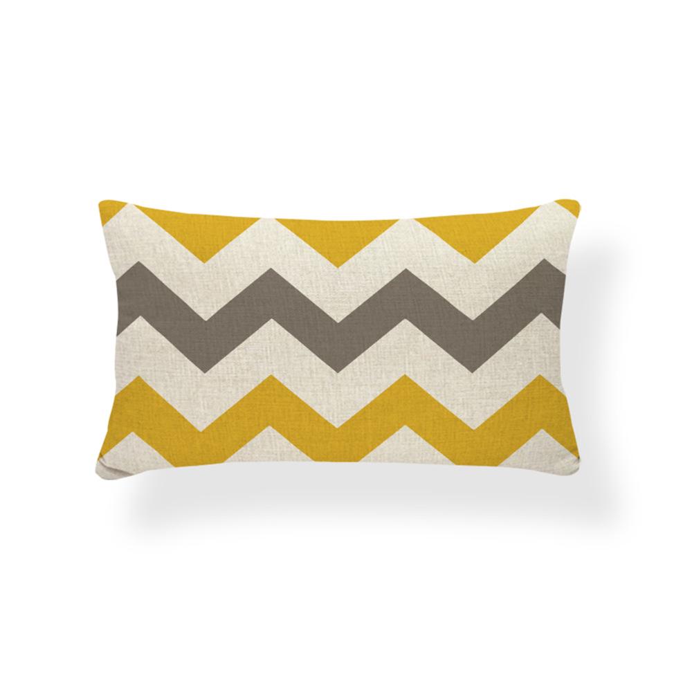 Geometrischer Leinen-Kissenbezug in Seeblau, Gelb, Schwarz und Weiß - Bauernhaus Wohnzimmer Sofa Dekor