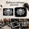 Rechteckige Strick-Platzmatte mit Totenkopfmuster und Fransenrändern für Esstisch Heimparty Dekoration Set von 1