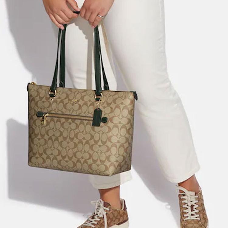 New COACH Gallery Coated Canvas With Leather Tote Bag, Shopping Bag, Handbag, Shoulder Bag Women's Khaki 79609-IMRQE