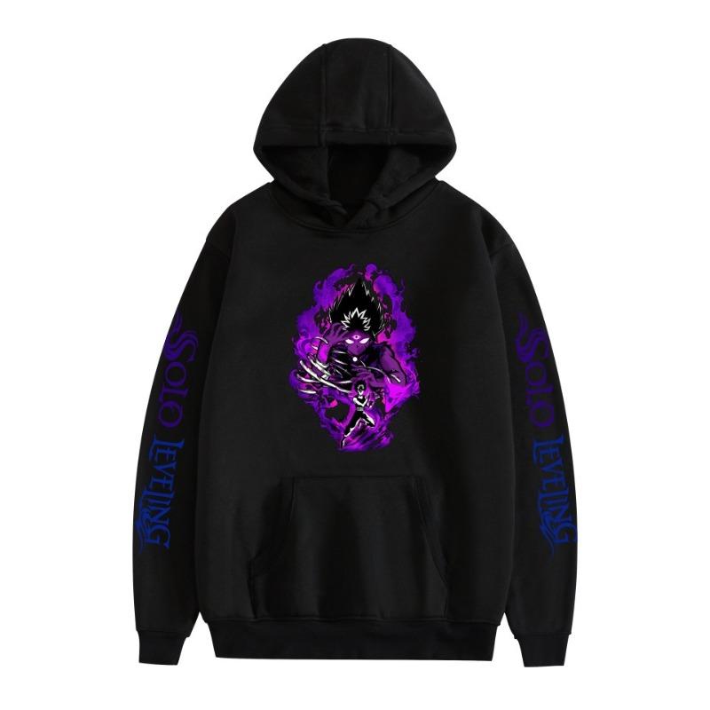 Harajuku Anime Solo Leveling Sung Jin-Woo Printed Hooded Men Women Aesthetic Hoodies Plus Size Pullover Harajuku Male Sweatshirt