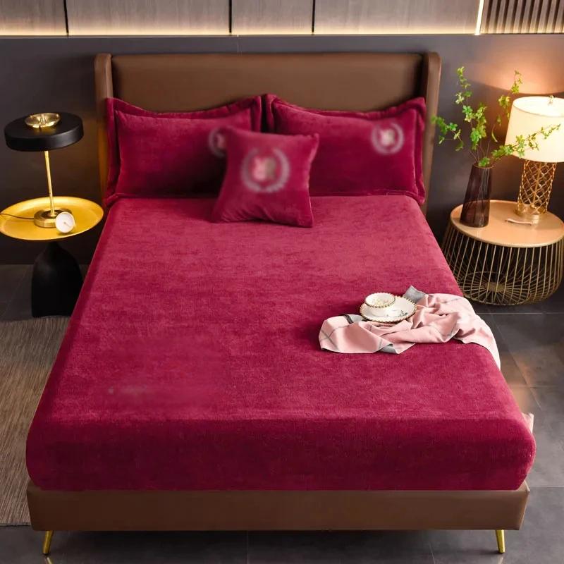 Solid Color Velvet Bed Sheets Warm Adjustable Fitted Sheets For Home Double bed sheets Not Fading  Machine Washable Bedspreads