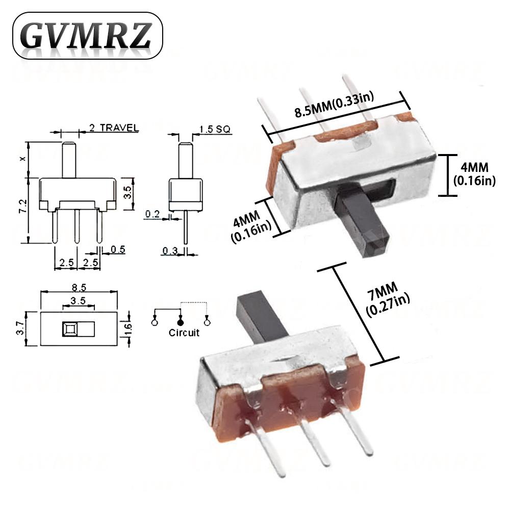 20Pcs SS12D00 Interruptor On-Off Mini Slide Switch 3pin 1P2T 2 Position High Quality Toggle Switch Handle Length 2mm 3mm 4mm 5mm