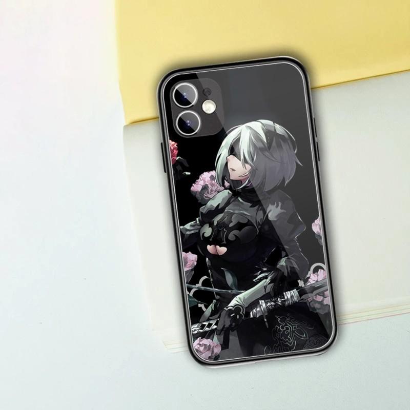 Cute Girl Nier Automata Phone Case For IPhone 14 13 12 11 XS X 8 7 6 Plus Mini Pro Max SE 2022 Black PC TPU Glass Phone Cover
