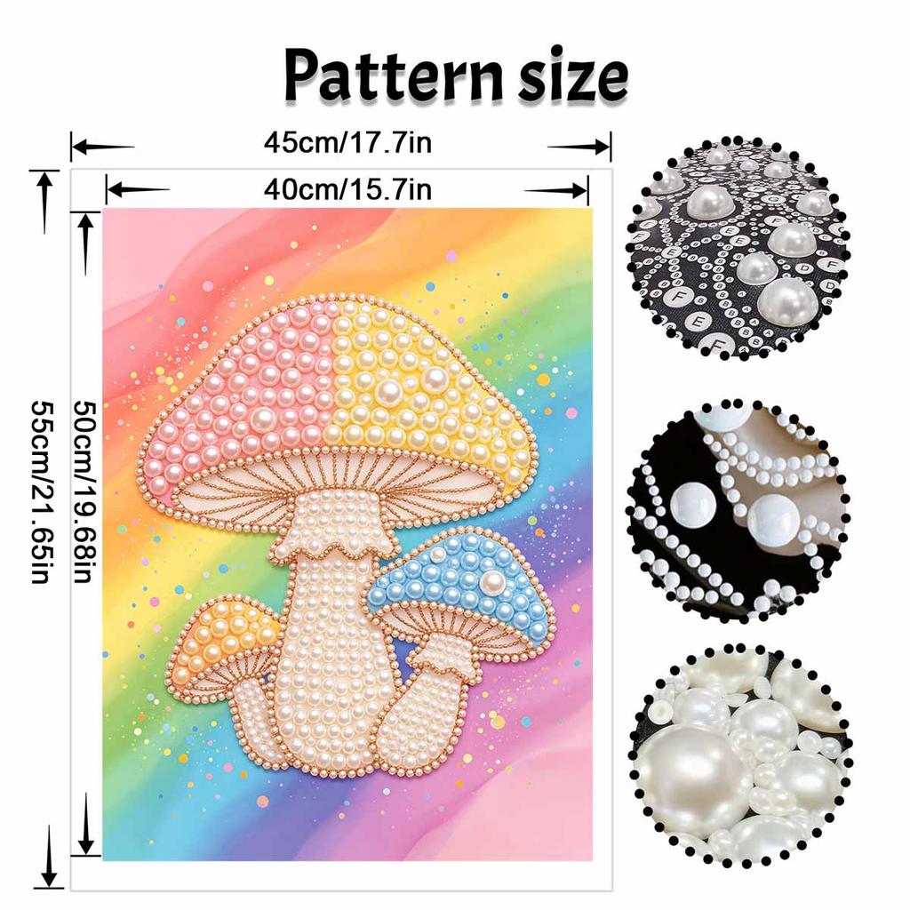 Frameless Pearl Painting Kit Mushroom Pattern DIY 3D Bead Canvas Art Relaxing Leisure Craft for Adults Wall Decor Gift