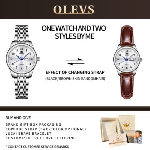 OLEVS Women's Watch, Waterproof, Analog Quartz, Popular Fashion, Women's Arm Watch, Stylish, Silver Dial, White, Stainless Steel Band, Silver Women Wa
