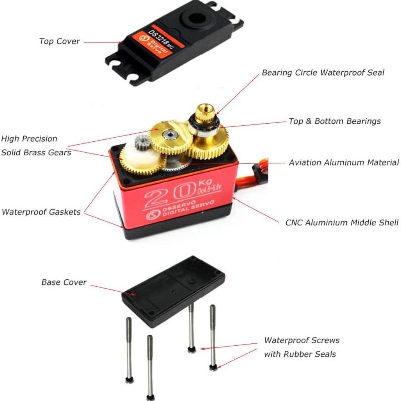 1pcs 20kg High Torque Coreless Servo Motor Metal igital Waterproof Gear & Copper+Aluminum Servo Gear for Robotic IY