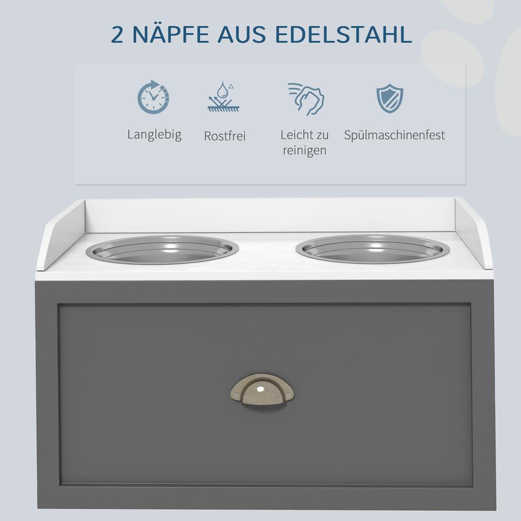 Stainless Steel Raised Dog Bowls, with 21L Storage Drawer for Large Dogs - Grey
