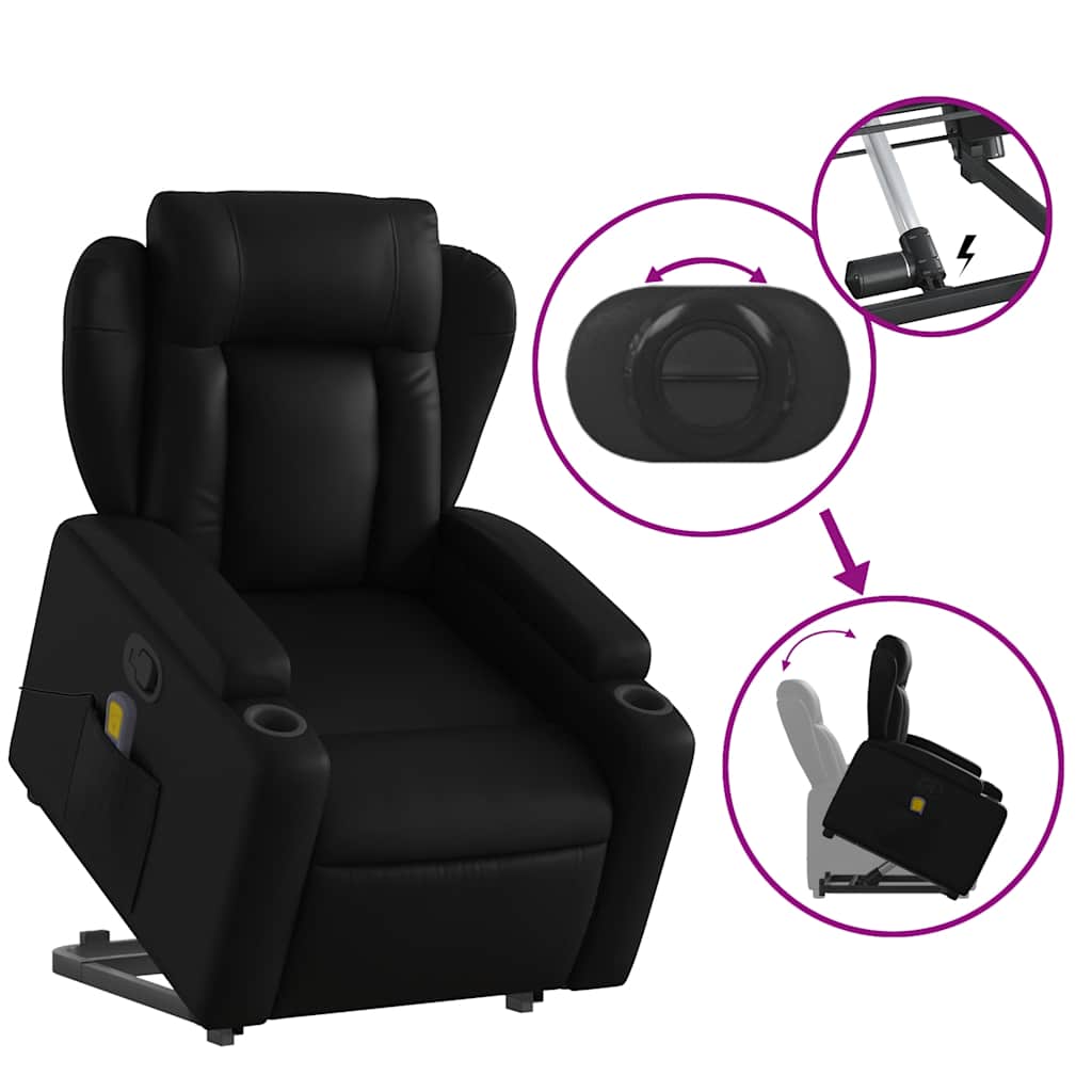 Massage Recliner with Rising Function Black Artificial Leather