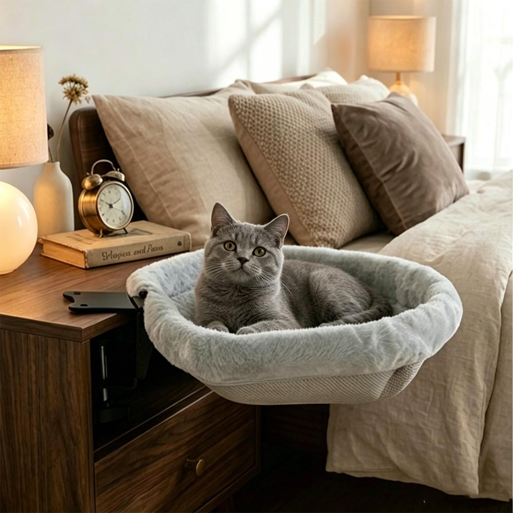 Soft Plush Desk-Mounted Cat Hammock Bed Adjustable Clamp-On Kitten Sleeping Nest Cozy Cat Perch for Workstation & Gaming Desk