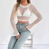 New Casual Perspective Sweater Flared Sleeves Loose Round Neck Hollow Navel Sweater for Women