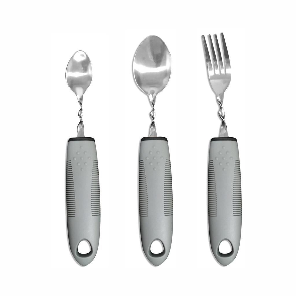 Stainless Steel Adaptive Foldable Utensil Set with Anti-Shake Rubber-Plastic Handle for Elderly Rehabilitation (Knife, Fork, Spoon)