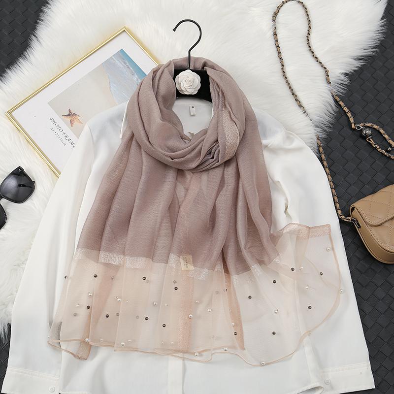 Fashion Luxury Silk Scarf For Women Shawls With Beads Long Scarf For Women Female Foluard Stoles Bandana Head Wraps Headscarf