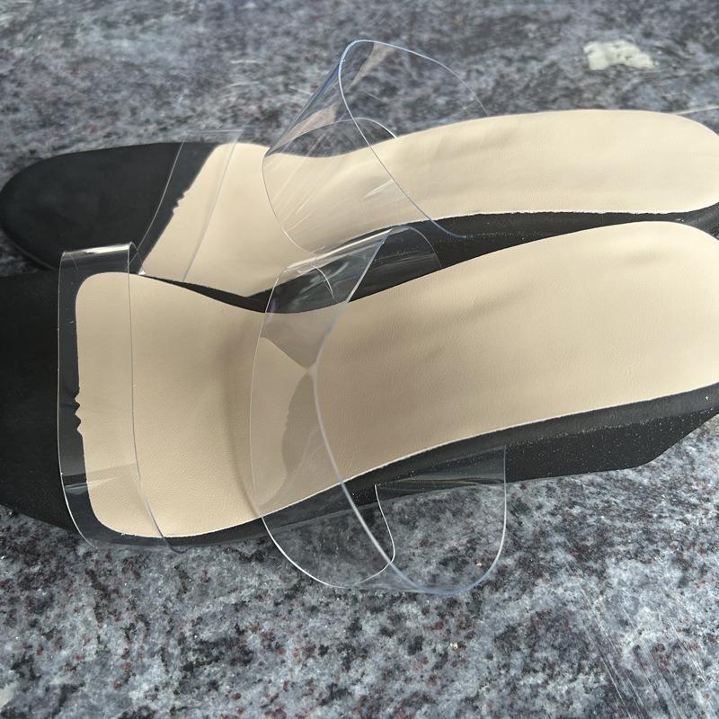 Large size foreign trade slippers women's summer new slope heel thick bottom fashion transparent fish mouth cross-border women's slippers