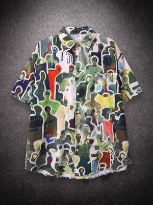 Sycpman Oversized Casual Hawaii Short Shirt Man American Personalized Printing Summer Versatile Loose Couple Men Streetwear