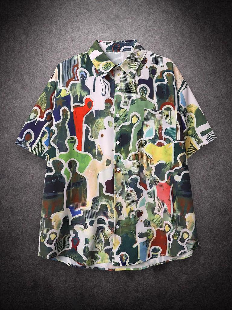 Sycpman Oversized Casual Hawaii Short Shirt Man American Personalized Printing Summer Versatile Loose Couple Men Streetwear