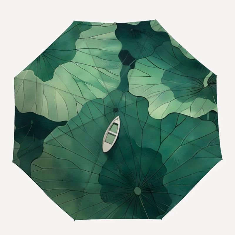 

1pc Lotus Leaf Boat Automatic Open/close Folding Compact Umbrella, 8-Rib Sturdy Canopy, Lightweight Portable, Everyday Use, Gift, Outdoor Umbrella, Tr