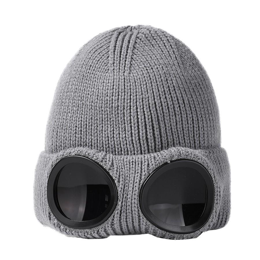 Men's and Women's Windproof Glasses and Cashmere Ski Knit Hat Solid Color Warm Woolen Hat