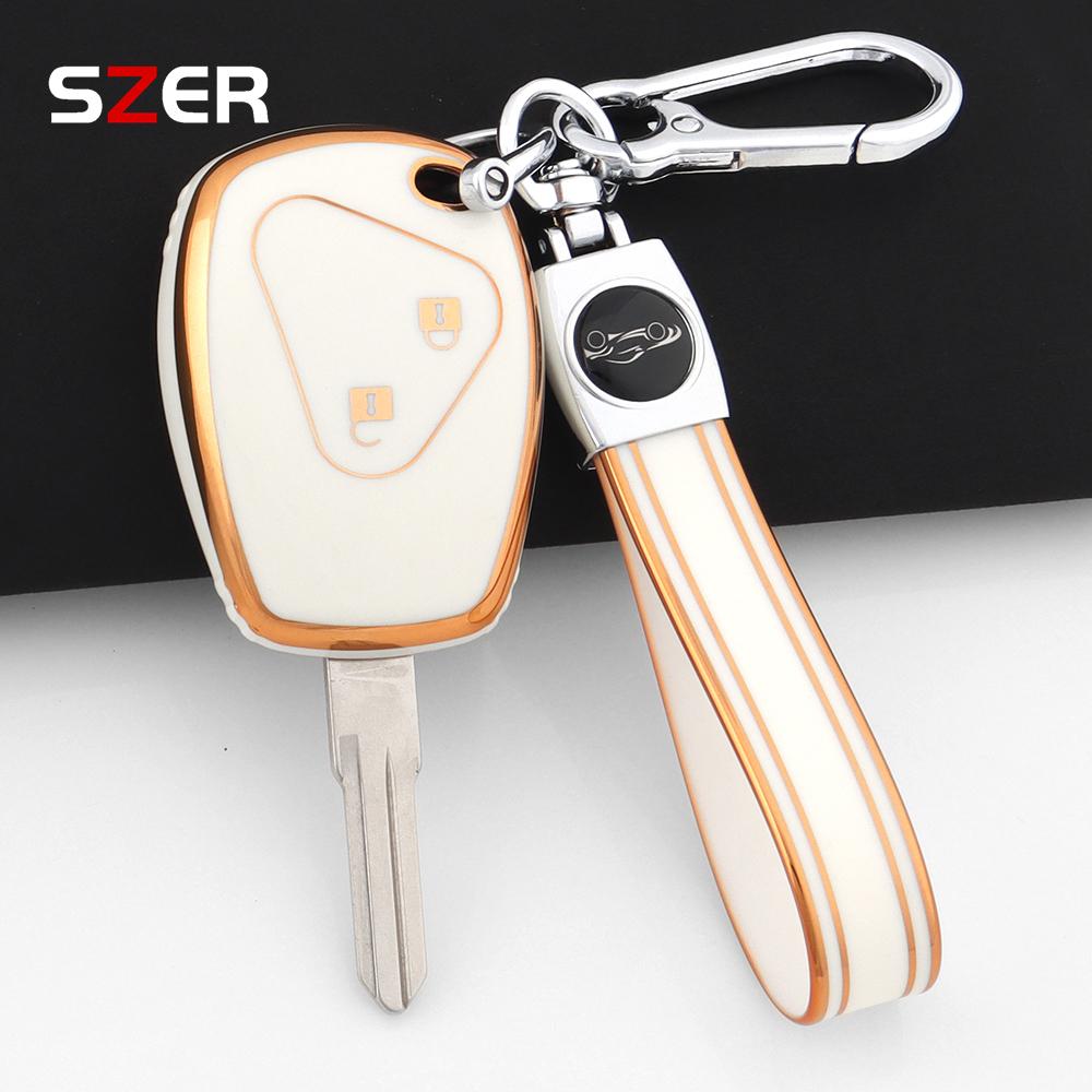 For Renault Trafic Clio Duster Logan Dacia Sandero For Nissan Terrano Almera 2 Button Tpu Car Key Case Cover Protector Keychain
