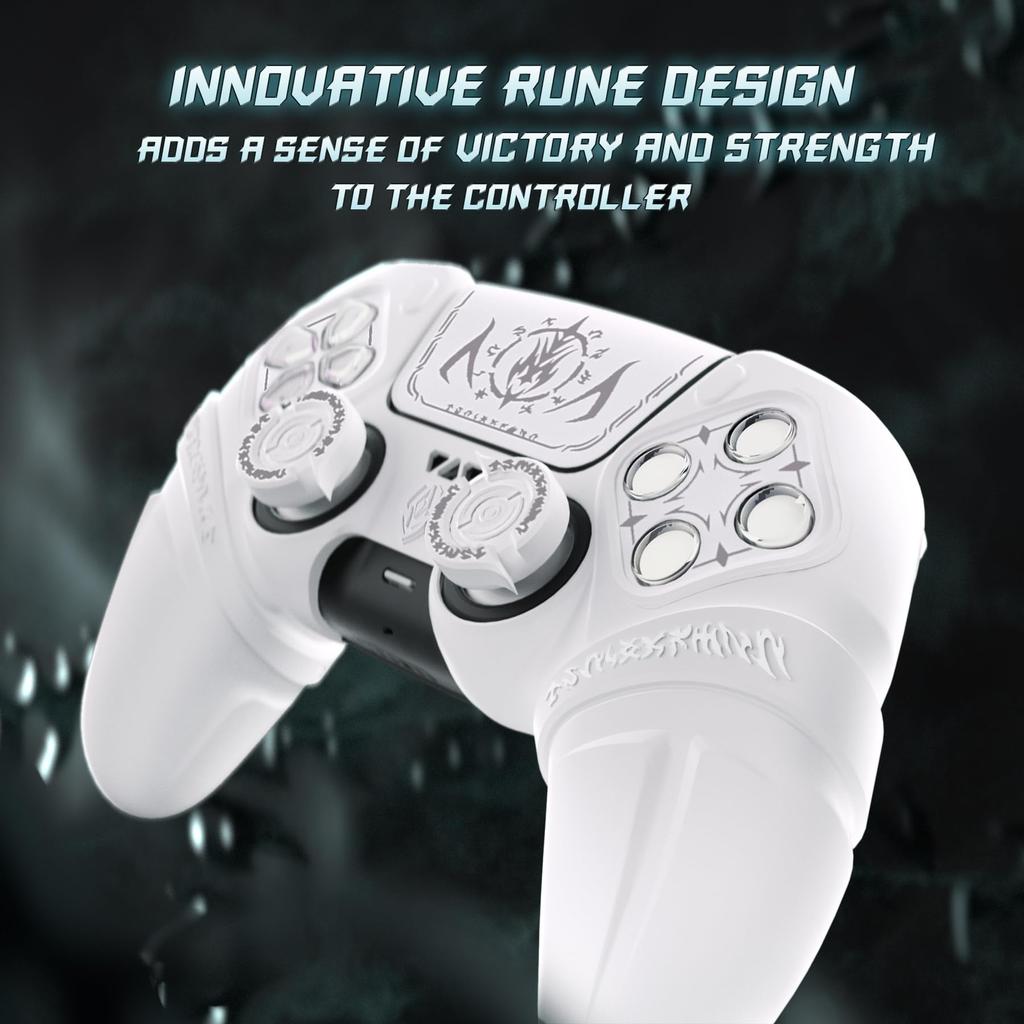PlayVital Runes Edition Silicone cover for comes with thumb grip touchpad sticker and cross key compatible with ps5 genuine charging stand with cover
