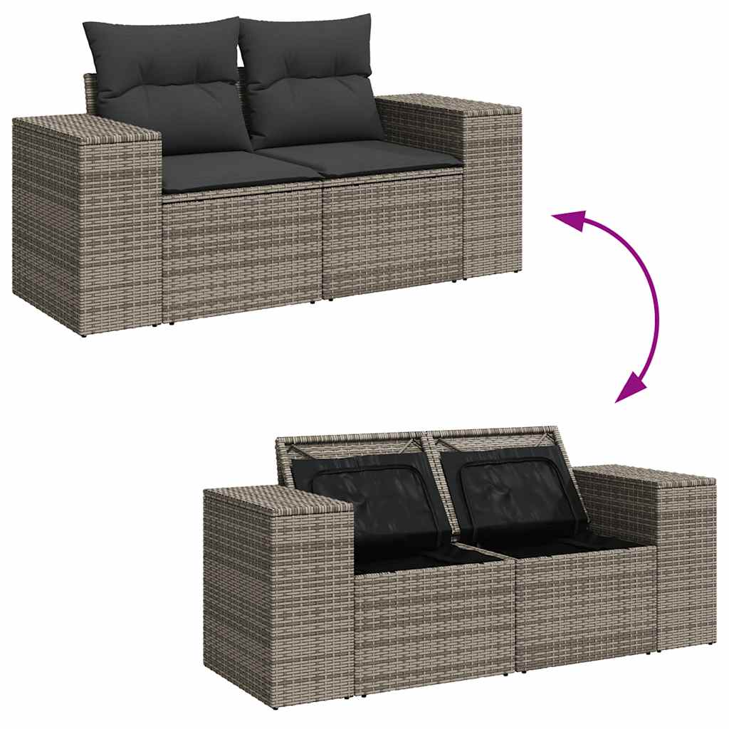 9 Piece Grey Garden Sofa Set with Cushions Poly Rattan
