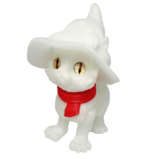 3D Printed Articulated Cat Wizard Hat Cat Ornament Wearing Red Scarf Big Eyes Cat Fidget Toy with Flexible Joints for Stress Relief Desktop Decoration