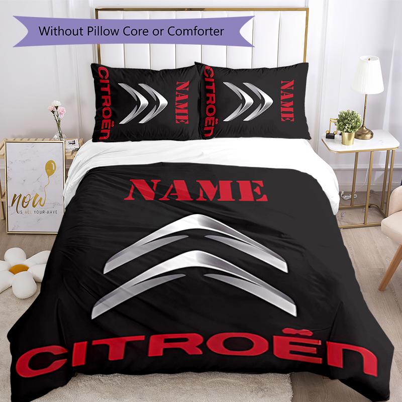 3pcs Custom Name Citroen logo Bedding Set Duvet Cover Closure Includes 1 Duvet Cover & 2 Pillowcases for All Seasons Bedroom Decor