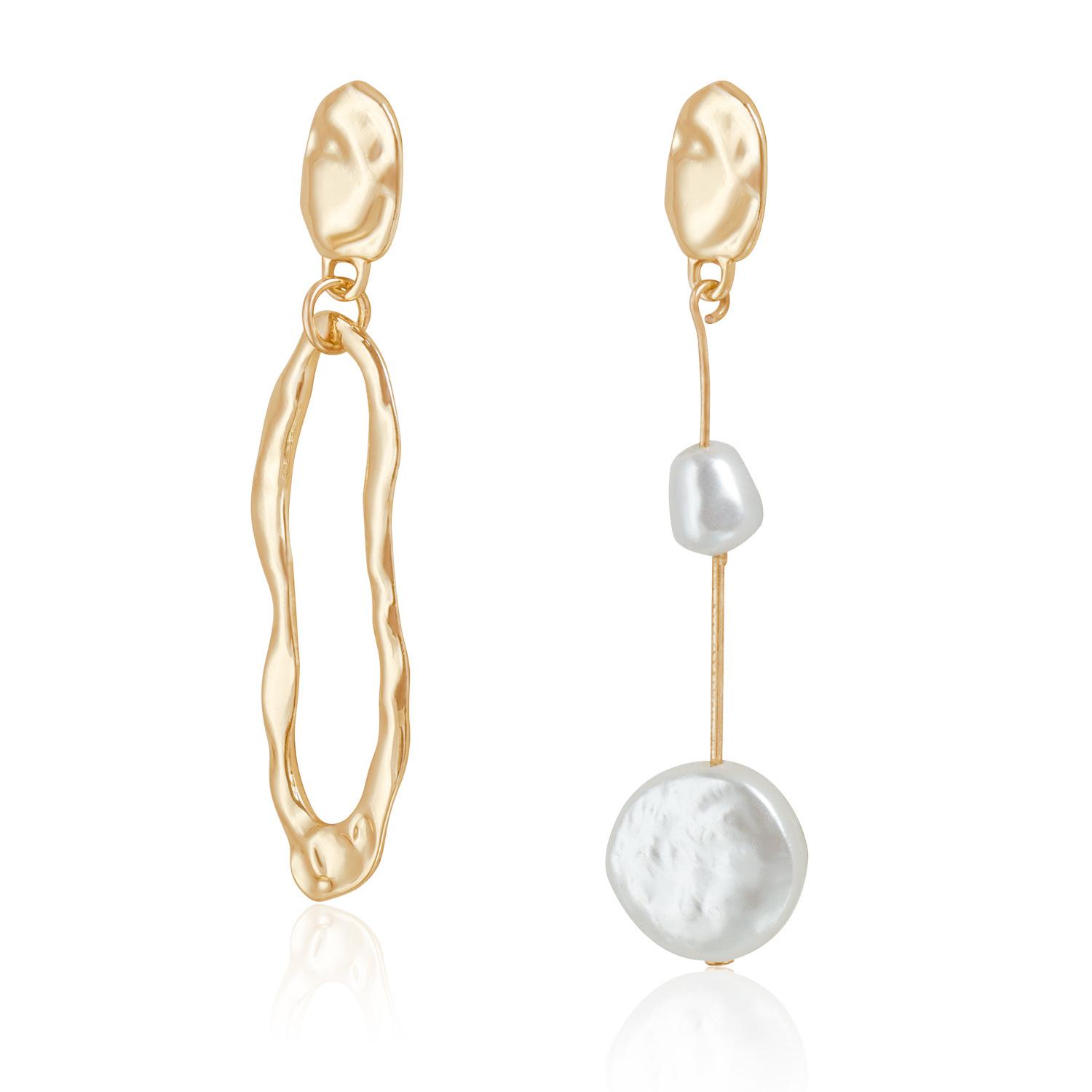 Geometric pearl stud earrings asymmetrical earrings personality irregular baroque earrings