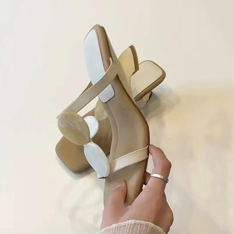 Fashion Women Elegant Heeled Slippers Fashion Shoes Summer Woman Sandals 2025 Designer Slides New Trend Walking Party Mujer De Zapatos