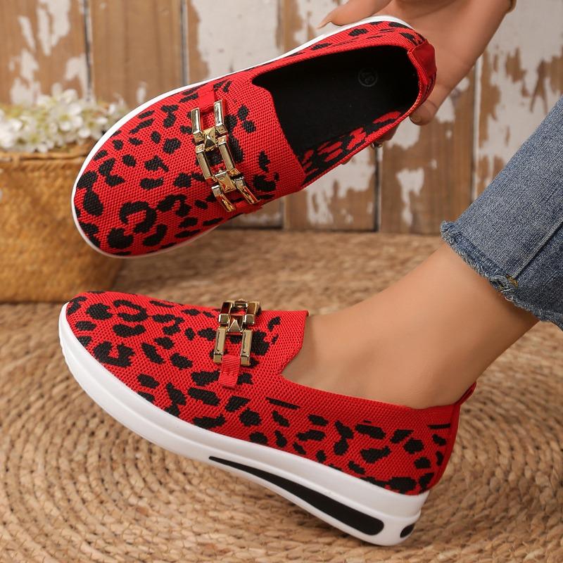 

Новые металлические цепочки, танкетка, толстая подошва, дышащие, леопардовый принт, сетка, большой размер, повседневные одинарные туфли для женщин 43