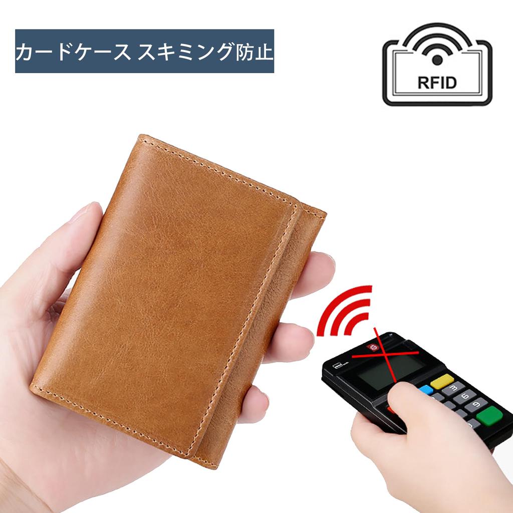 RenLianyi Men's Business Card Holder, Genuine Leather, Slim Bi-fold with Snap Button, Large Capacity (50 Cards), Anti-Skimming, Stylish, RFID-Proof,