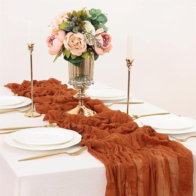 Gauze Table Runner Semi-Sheer Crinkle Table Runner Boho Rustic Decorations For Wedding Reception Bridal Shower Holiday Party
