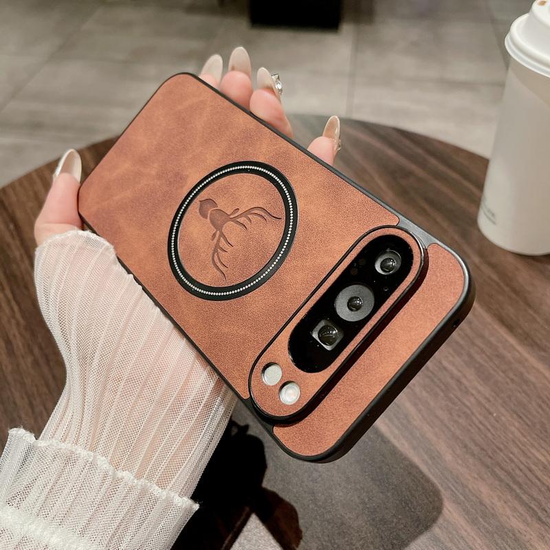 

Тонкий мягкий кожаный чехол с рисунком оленя для Google Pixel 9 Pro XL 8A 8 7 Pro 7A, однотонный матовый ударопрочный чехол из термополиуретана с беспроводной зарядкой и магнитным креплением Google Pixel 9 Pro XL темно-коричневого