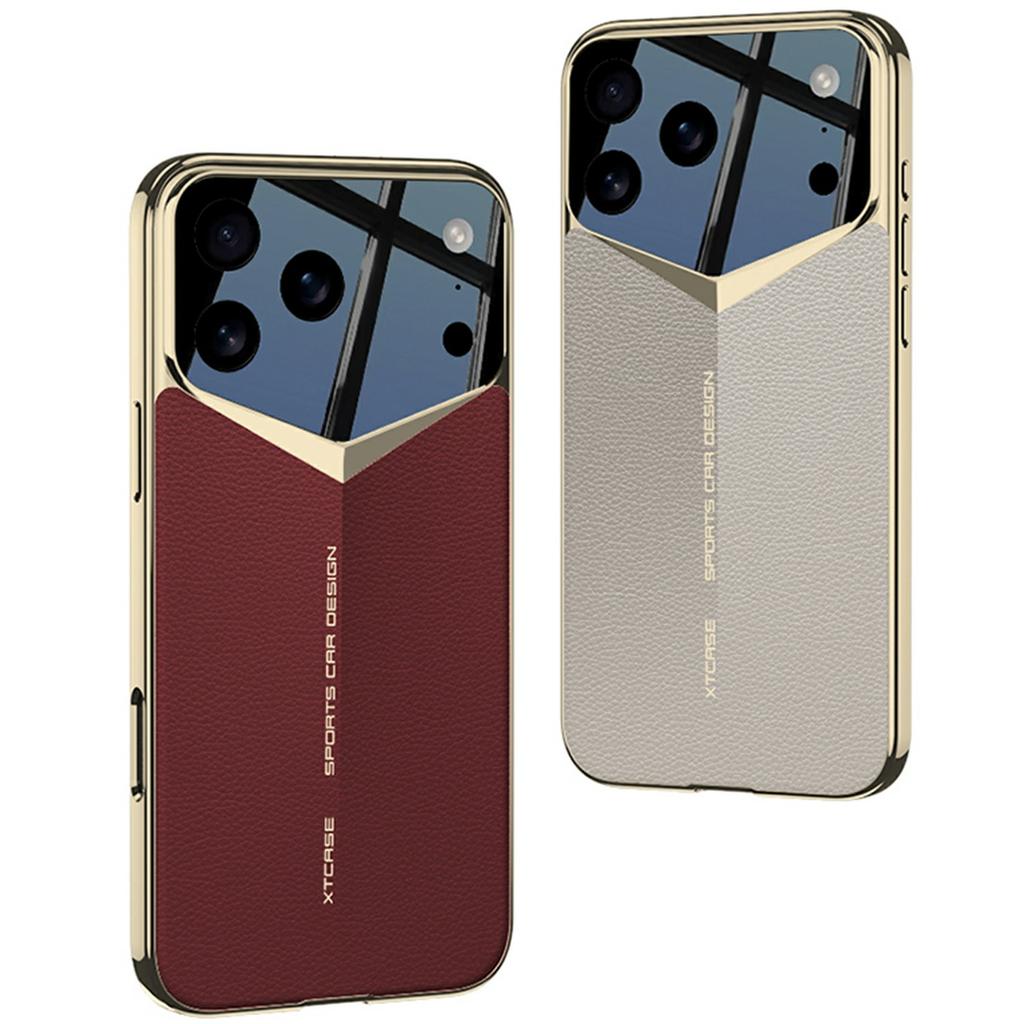 GKK For iPhone 17 Pro Max Case Matte Leather Coated PC Phone Cover with Electroplated Golden Edge