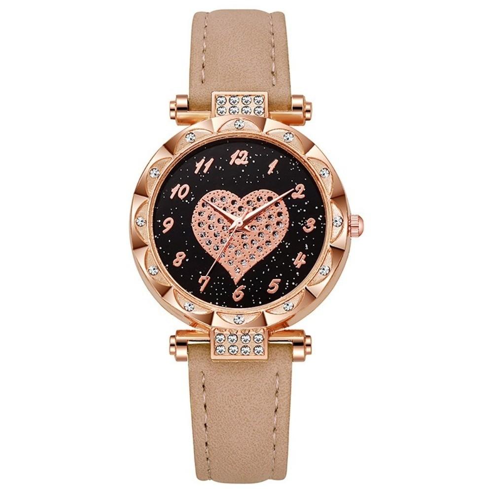 Heart Rhinestone Quartz Wristwatches Casual Wrist Watches Fashion Electronic Watch  Women бежевый